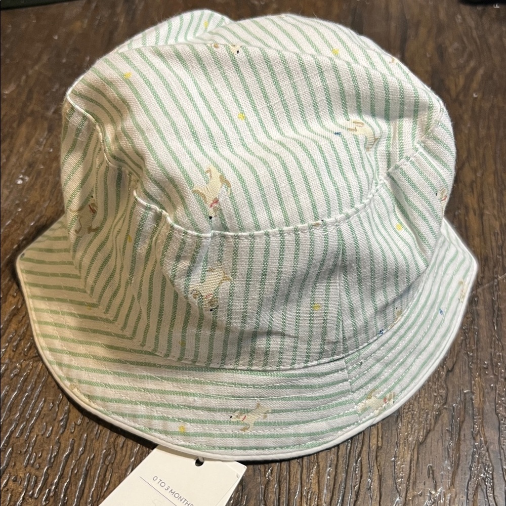 Janie and Jack Green Striped Bucket Hat